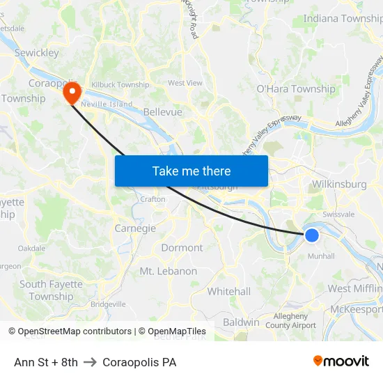 Ann St + 8th to Coraopolis PA map