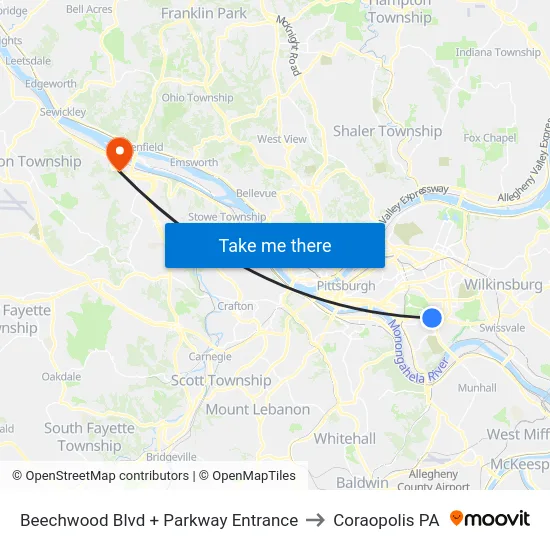 Beechwood Blvd + Parkway Entrance to Coraopolis PA map
