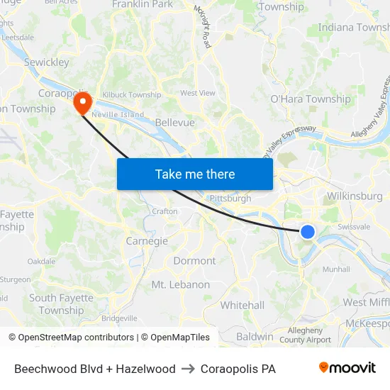 Beechwood Blvd + Hazelwood to Coraopolis PA map