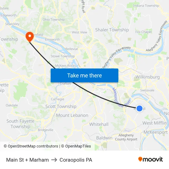Main St + Marham to Coraopolis PA map