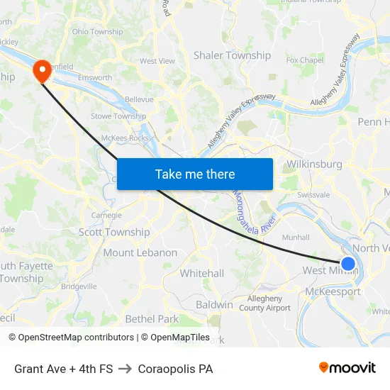 Grant Ave + 4th FS to Coraopolis PA map