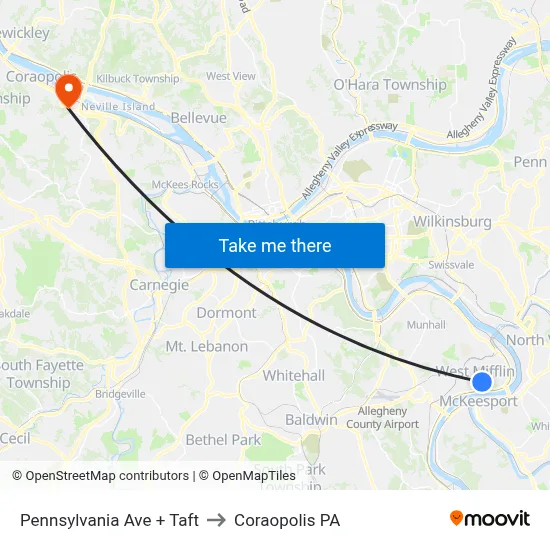 Pennsylvania Ave + Taft to Coraopolis PA map