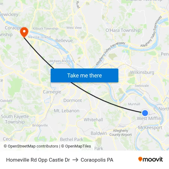 Homeville Rd Opp Castle Dr to Coraopolis PA map