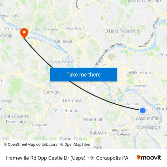 Homeville Rd Opp Castle Dr (Usps) to Coraopolis PA map