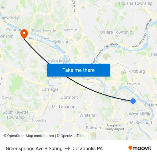 Greensprings Ave + Spring to Coraopolis PA map