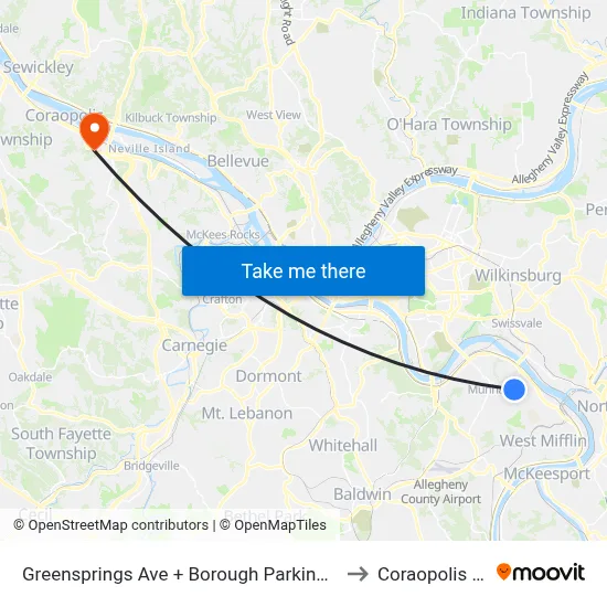 Greensprings Ave + Borough Parking Lot to Coraopolis PA map