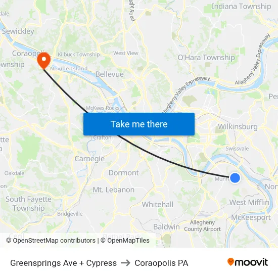 Greensprings Ave + Cypress to Coraopolis PA map