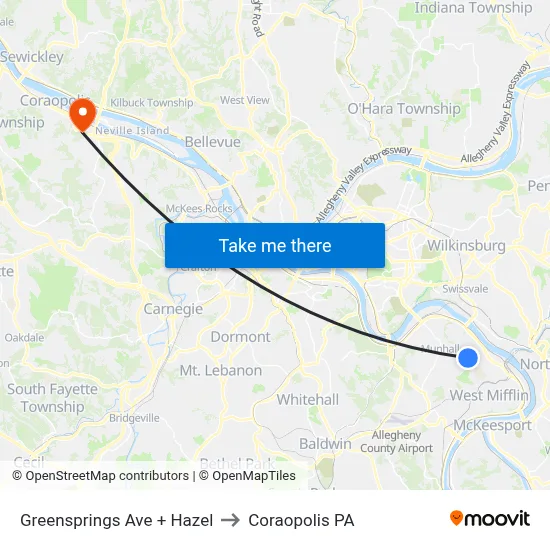 Greensprings Ave + Hazel to Coraopolis PA map
