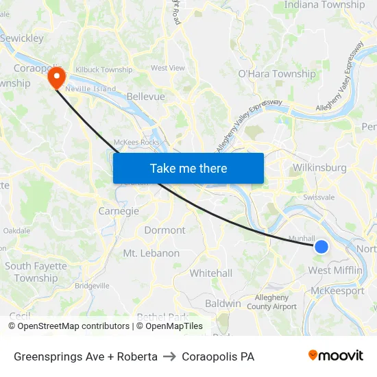 Greensprings Ave + Roberta to Coraopolis PA map