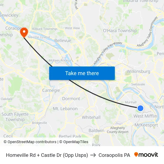 Homeville Rd + Castle Dr (Opp Usps) to Coraopolis PA map