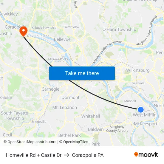Homeville Rd + Castle Dr to Coraopolis PA map