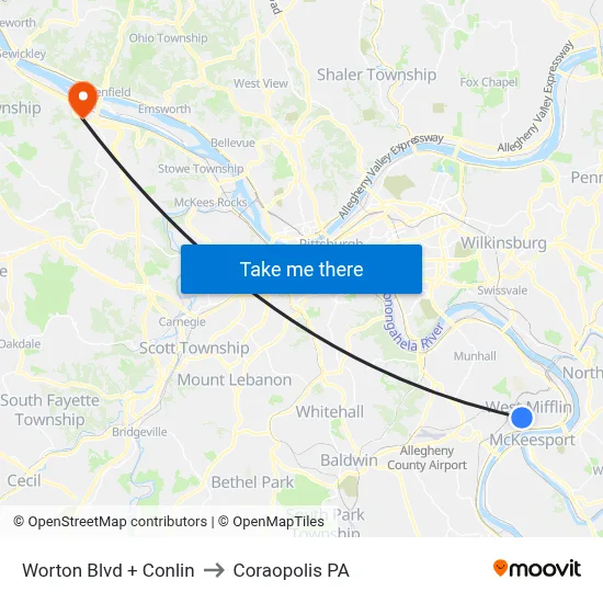 Worton Blvd + Conlin to Coraopolis PA map
