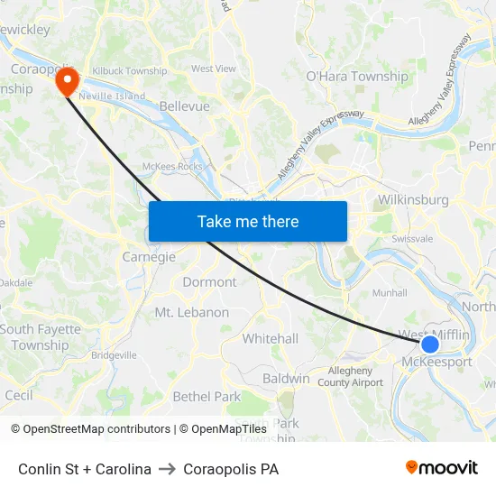 Conlin St + Carolina to Coraopolis PA map