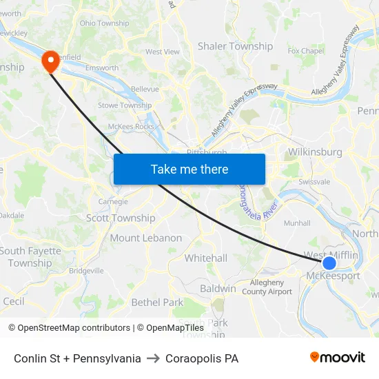 Conlin St + Pennsylvania to Coraopolis PA map