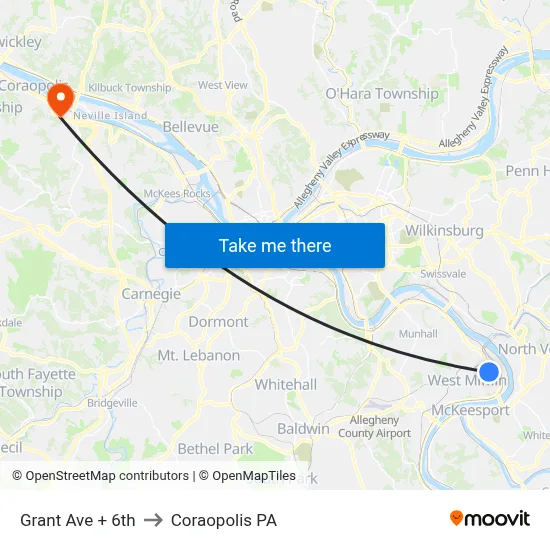 Grant Ave + 6th to Coraopolis PA map