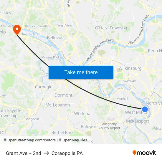 Grant Ave + 2nd to Coraopolis PA map