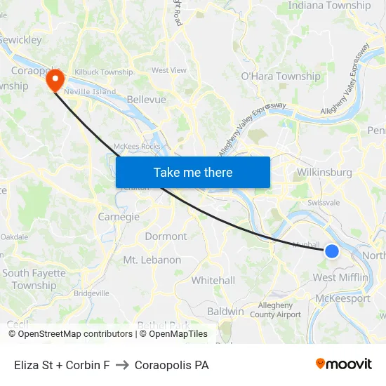Eliza St + Corbin F to Coraopolis PA map