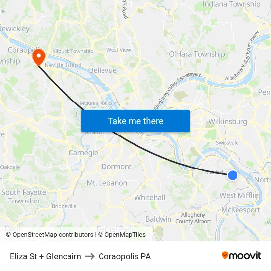 Eliza St + Glencairn to Coraopolis PA map