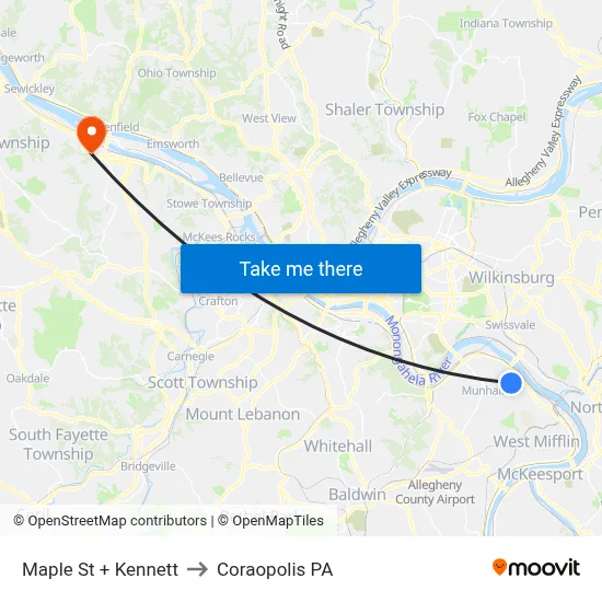 Maple St + Kennett to Coraopolis PA map