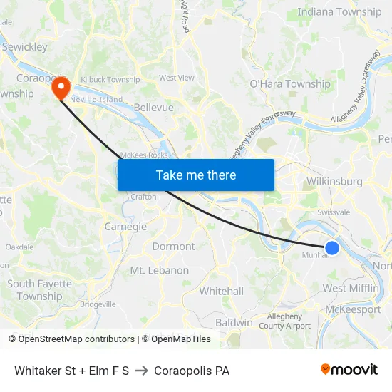 Whitaker St + Elm F S to Coraopolis PA map