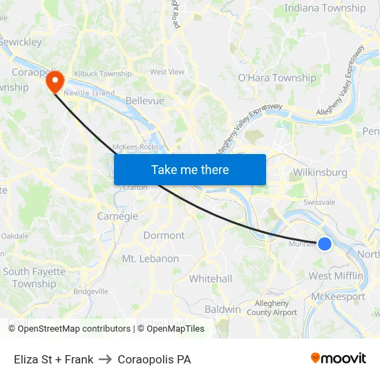Eliza St + Frank to Coraopolis PA map