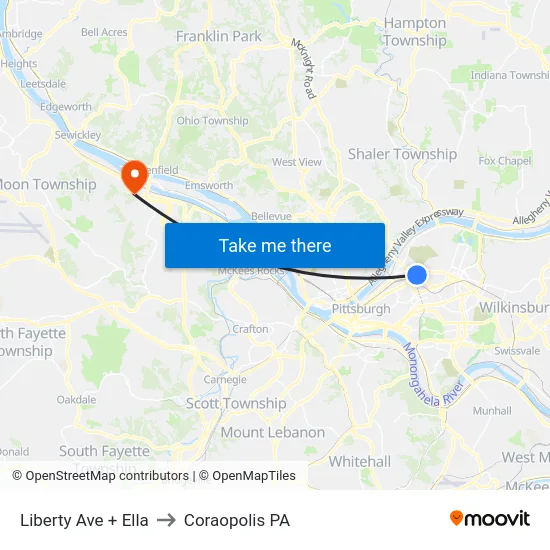Liberty Ave + Ella to Coraopolis PA map