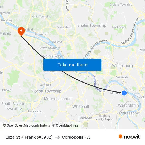 Eliza St + Frank (#3932) to Coraopolis PA map