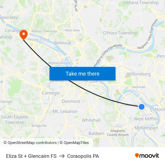 Eliza St + Glencairn FS to Coraopolis PA map