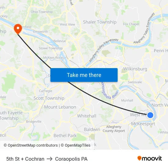 5th St + Cochran to Coraopolis PA map