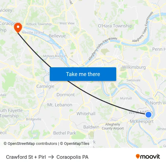 Crawford St + Pirl to Coraopolis PA map