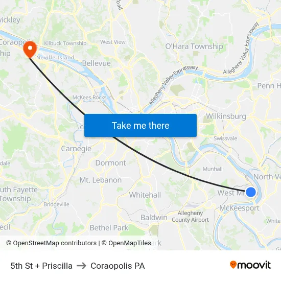 5th St + Priscilla to Coraopolis PA map