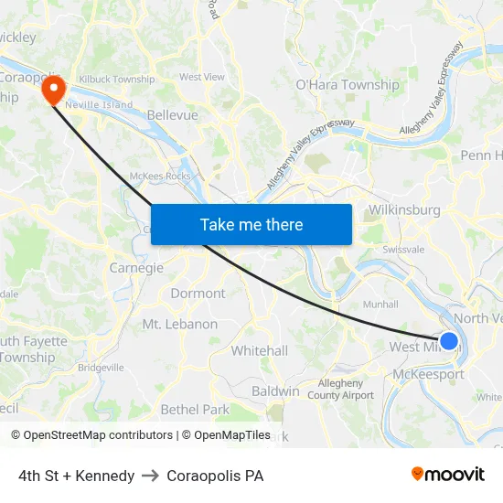 4th St + Kennedy to Coraopolis PA map