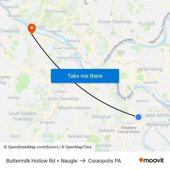 Buttermilk Hollow Rd + Naugle to Coraopolis PA map