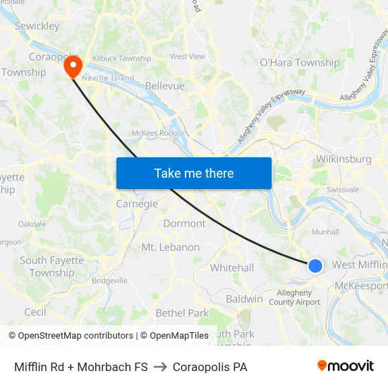 Mifflin Rd + Mohrbach FS to Coraopolis PA map