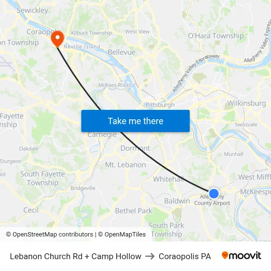 Lebanon Church Rd + Camp Hollow to Coraopolis PA map