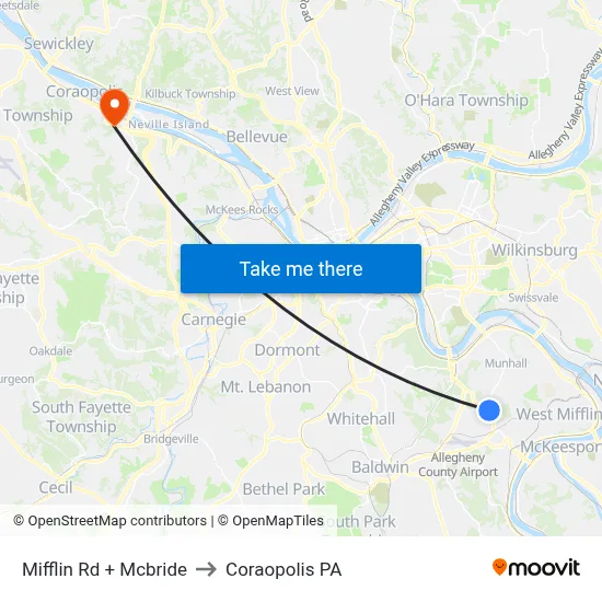 Mifflin Rd + Mcbride to Coraopolis PA map
