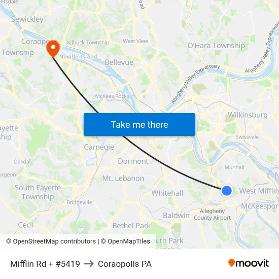 Mifflin Rd + #5419 to Coraopolis PA map