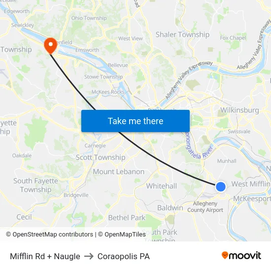 Mifflin Rd + Naugle to Coraopolis PA map