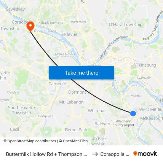 Buttermilk Hollow Rd + Thompson Run to Coraopolis PA map
