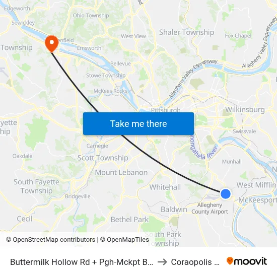 Buttermilk Hollow Rd + Pgh-Mckpt Blvd to Coraopolis PA map