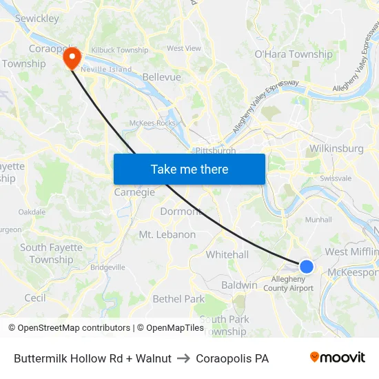 Buttermilk Hollow Rd + Walnut to Coraopolis PA map