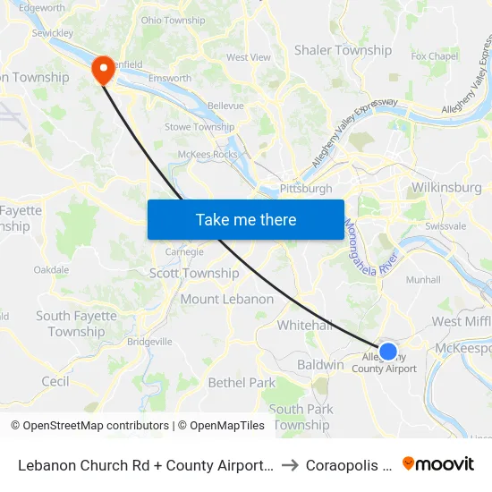 Lebanon Church Rd + County Airport Ent to Coraopolis PA map