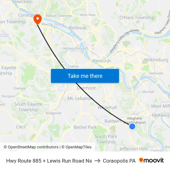 Hwy Route 885 + Lewis Run Road Ns to Coraopolis PA map