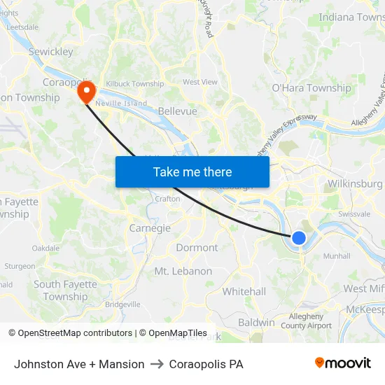 Johnston Ave + Mansion to Coraopolis PA map