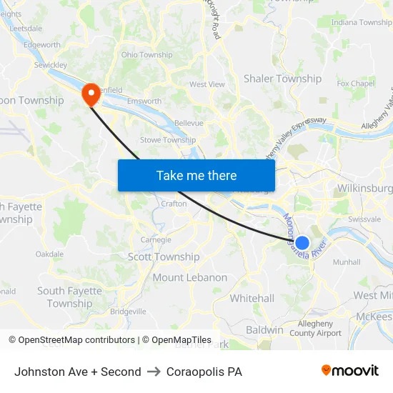 Johnston Ave + Second to Coraopolis PA map