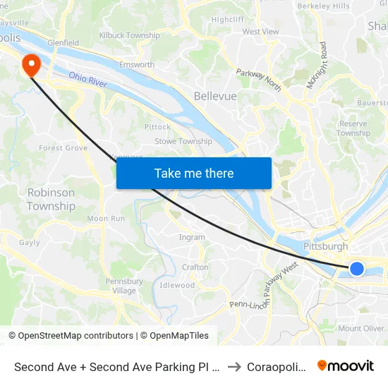 Second Ave + Second Ave Parking Pl (#1250) to Coraopolis PA map
