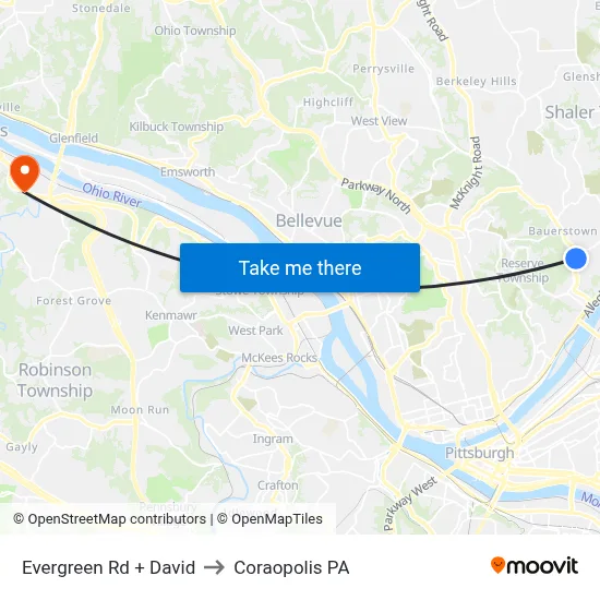 Evergreen Rd + David to Coraopolis PA map