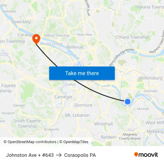 Johnston Ave + #643 to Coraopolis PA map