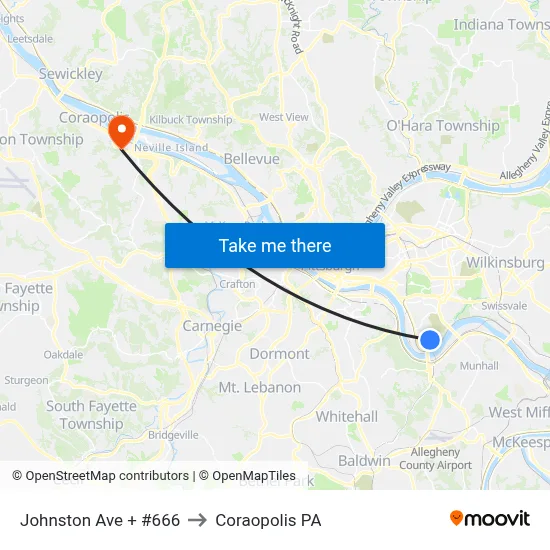 Johnston Ave + #666 to Coraopolis PA map
