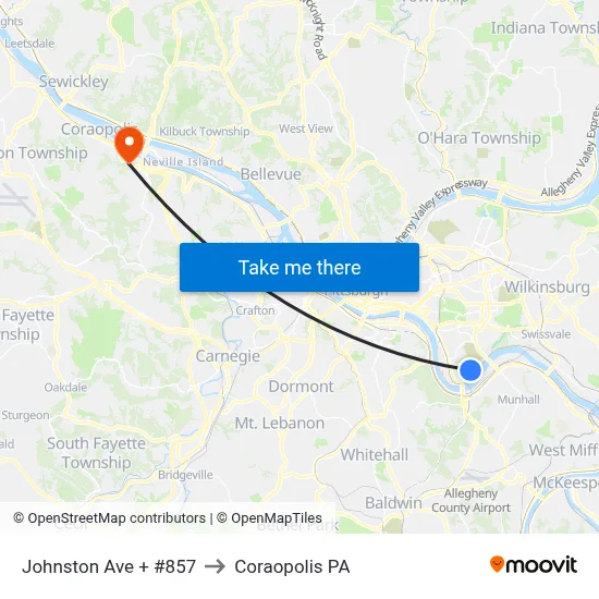 Johnston Ave + #857 to Coraopolis PA map